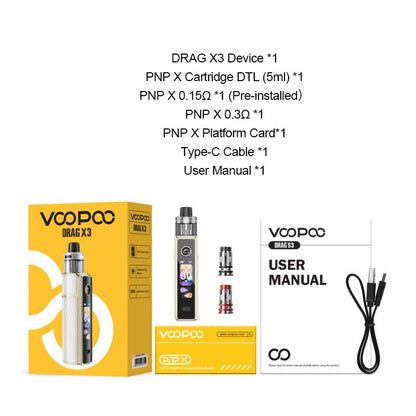 Drag X3 kit by Voopoo box contents